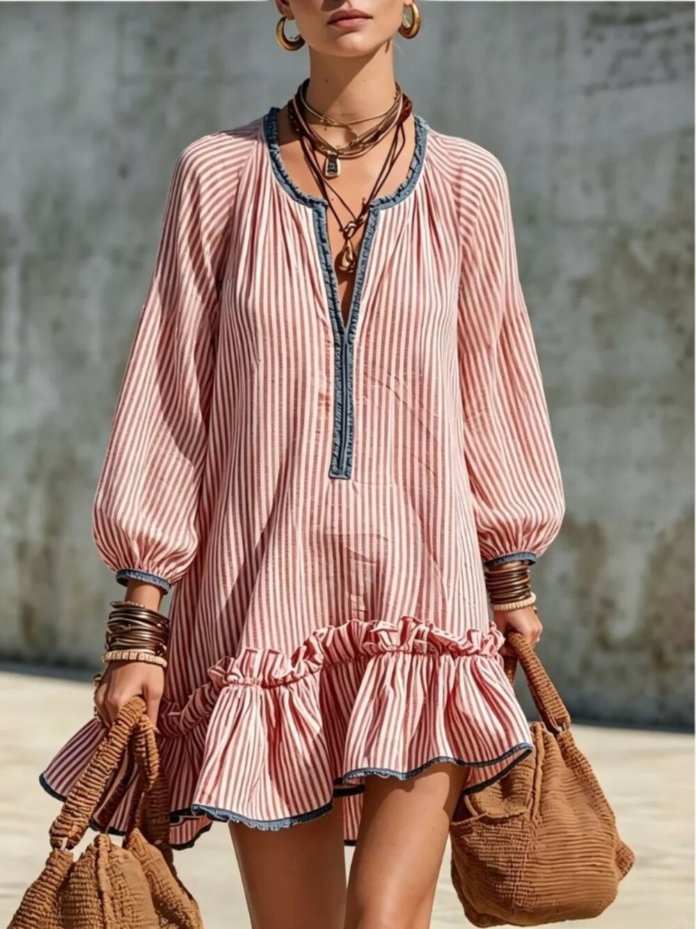 Striped Ruffle Hem Mini Dress - Picture 5 of 6